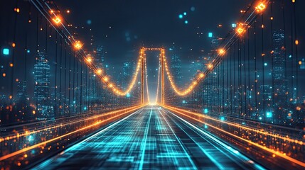 Futuristic bridge symbolizing global business connections and international network growth. 