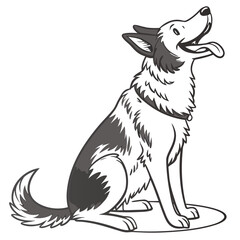 Obraz premium Illustration of a golden retriever sitting with its tongue out and wearing a brown collar happily looking up