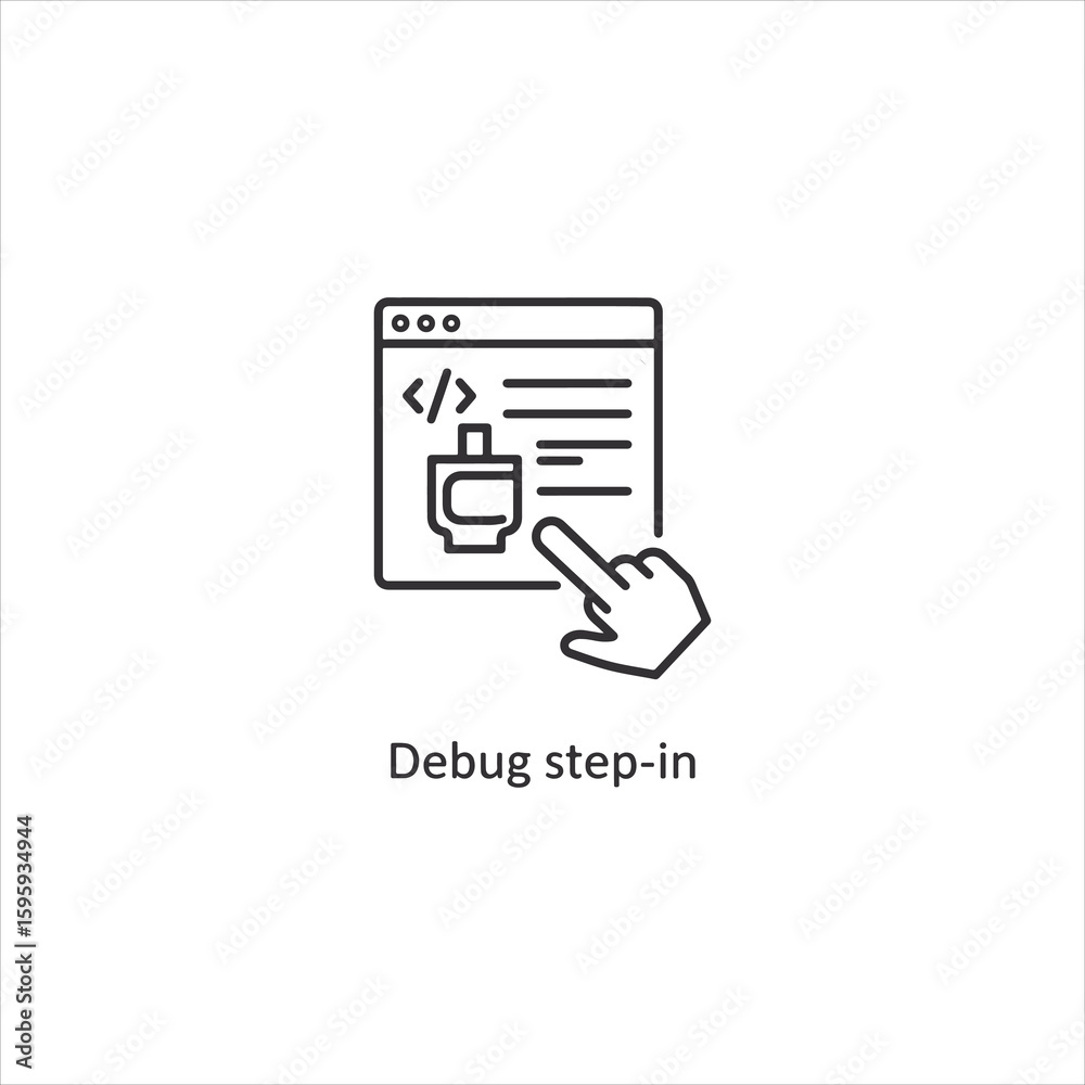 Poster vector art of debug stepin icon isolated on white background for software development