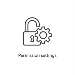 Vector art of an open padlock with a gear represents permission settings isolated on white background