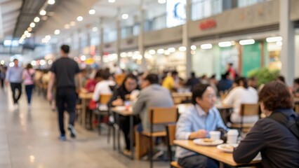 Fototapeta premium Dining Crowd Blur — Motion of people eating and walking in a busy food hall 