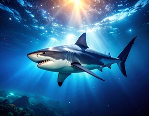 Starlit Shark in Aurora Ocean