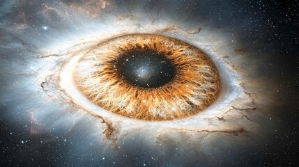 Cosmic Eye Nebula Digital Art Gold and Brown Swirling Nebulae Against a Starry Sky