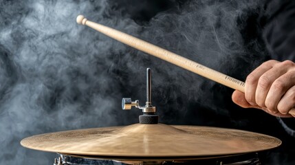 Dramatic Close up of a Hand Playing Cymbals in Smoky Setting