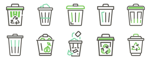 Trash bin icon set for blogs, websites, clipart, recycling, waste management, eco, awareness, education, presentations, infographics