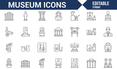 Various Museum Icons Including Statues, Exhibits, and Architecture