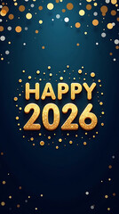 Happy 2026 Greeting Card Design with Gold Glitter, 2026, New Year's Eve, USA New Year