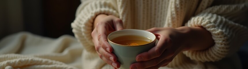 Someone holding a cup of herbal tea in their hands
