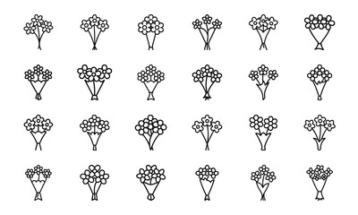 Hand-Drawn Flower Icon Set – Cute Minimalist Botanical Line Art Clipart Bundle Featuring Floral and Leaf Silhouettes for Nature, Craft, and Design Projects

