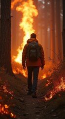 Person walking carefully on dry forest path avoiding sparks and flames