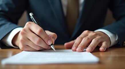 Someone is signing a document with a pen on a table