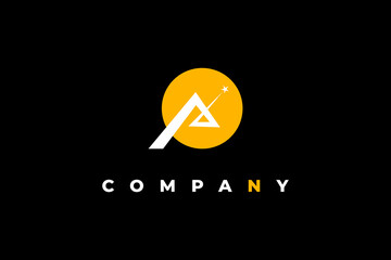 letter a shooting star and moon logo