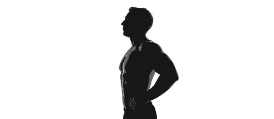 Muscular man silhouette standing profile view against white background