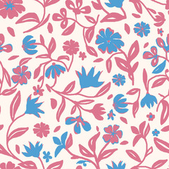 Beautiful connecting pink and blue floral print pattern for summer 