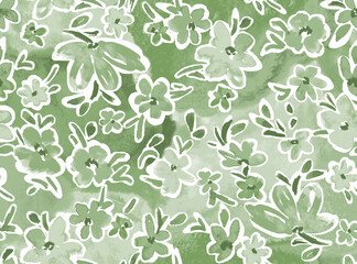  Green watercolour beautiful  floral print pattern seamless  pattern