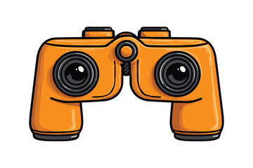 Detailed Cartoon Illustration of Orange Binoculars with Black Lenses and Border