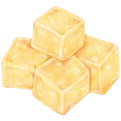 Watercolor Illustration of Fish Tofu for Hotpot and Asian Cuisine