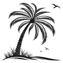 Obraz premium Palm Tree with Flying Birds Vector