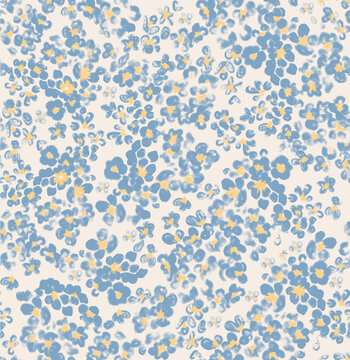  Summer beautiful blues and yellow ditsy  seamless floral pattern