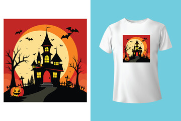 Girl in template blank black tshirt with halloween ,fall ,orange pumpkin home design. Black t shirt model mock up