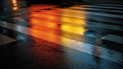 Futuristic Wet Street with Holographic Guidance Lights