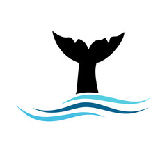 Silhouette of a shark in the water. Vector illustration