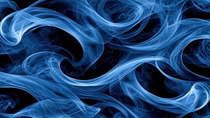 Fototapeta premium Blue swirling smoke creating abstract forms against a black background
