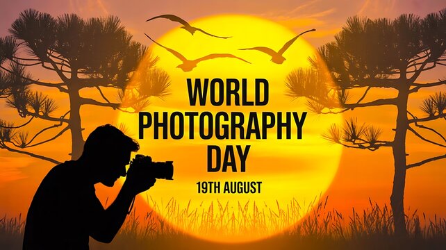 Silhouette of photographer with camera capturing sunset for World Photography Day 19th August
