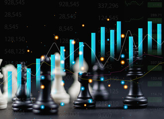 Chess game on chess board on stock market or forex trading graph chart for financial investment...