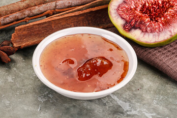 Sweet fig jam in the bowl