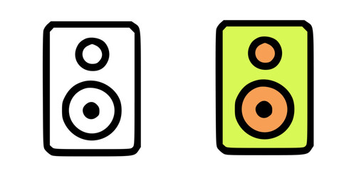 Two speaker icons, one outlined, the other colored, side-by-side.