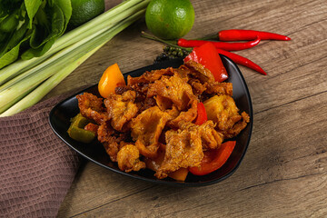 Asian cuisine - roasted crocodile meat