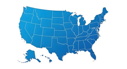 United States Map in Blue Gradient with State Borders on White Background