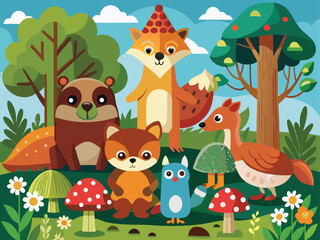 Obraz premium Cute Woodland Creatures Clipart Set