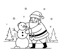 Santa Claus Building Snowman
