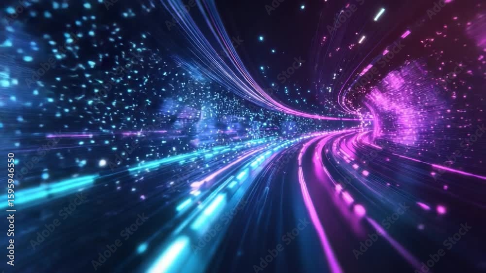Wall mural abstract futuristic background with glowing lines and particles in vibrant colors for technology and