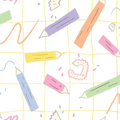 Vector Hand drawn color Pencils seamless pattern