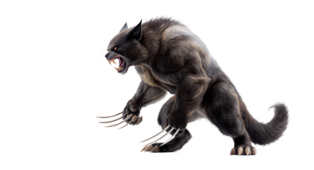 Werewolf creature snarling fantasy monster fierce dark fur sharp claws powerful mythical