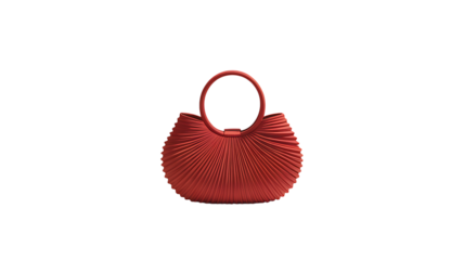 Red designer handbag with round handle stylish fashion accessory isolated on white background
