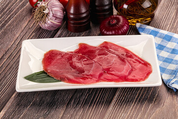 Raw tuna slises sashimi snack