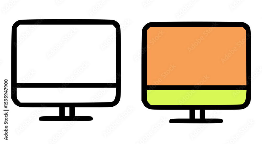 Fototapete two stylized computer monitor icons, one empty, the other with color-filled screen.
