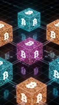 Colorful Digital Cryptocurrency Blocks Representing Blockchain Technology in Networked System