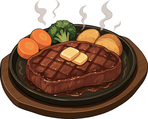 アツアツのステーキのイラスト