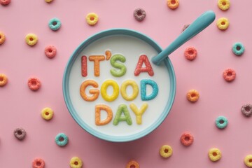 Brightly colored cereal bowl with playful letters and cheerful atmosphere