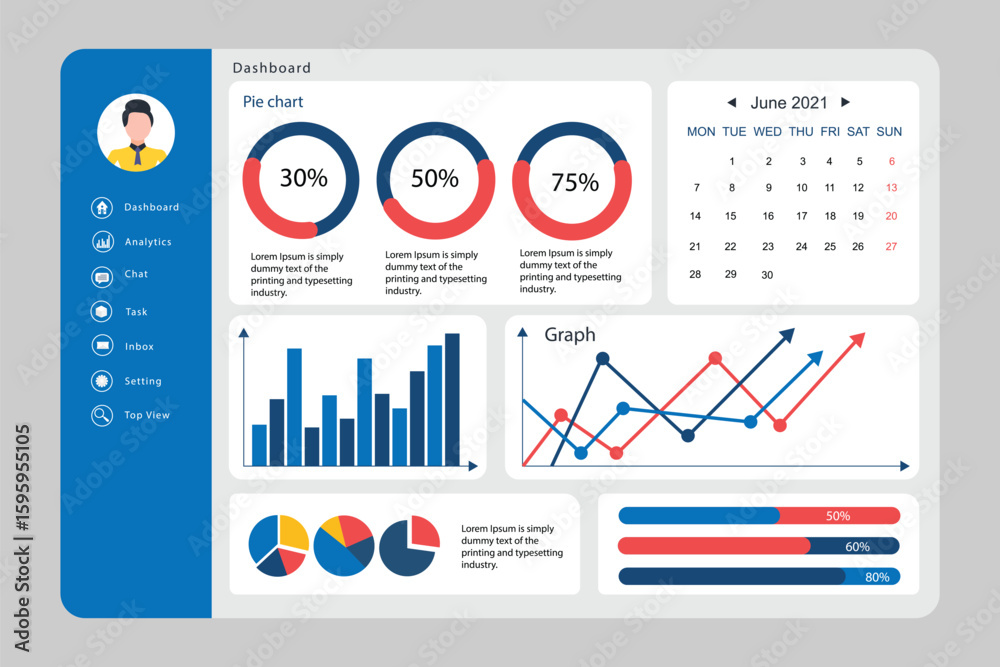 Poster dashboard with modern data graph, chart and diagram. ui design template. modern infographic interfac