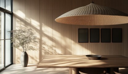 Obraz premium Warm, minimalist dining area with natural light.