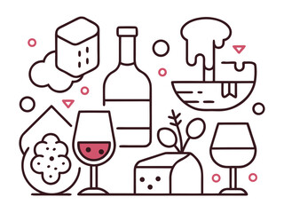 Cheese and Wine Pairing Vector Icons