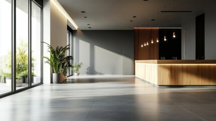 Fototapeta premium modern reception area exhibits a natural ambiance and sunlight interior theme