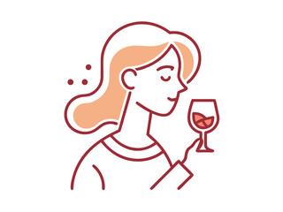 Female Wine Taster Line Illustration