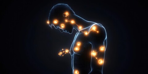 Naklejka premium Human Body Model Connecting Neural Networks and Artificial Intelligence Concept